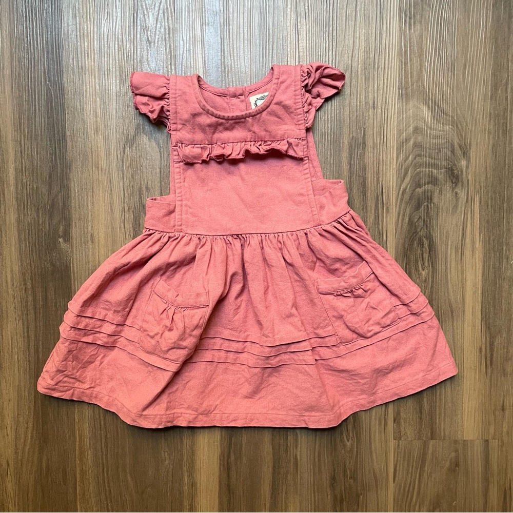 Little Prim‎ Pinafore Dress Kids 3T Pink Ruffle Flutter Sleeve Cotton